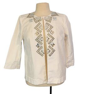 Joan Rivers Womens White Open Front Blazer, Jacket, Silver Embellishments sz 8